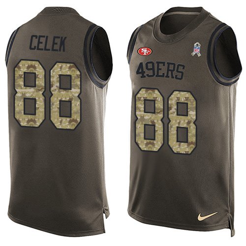 Men's Limited Garrett Celek Nike Jersey Green - #88 Salute to Service Tank Top NFL San Francisco 49ers